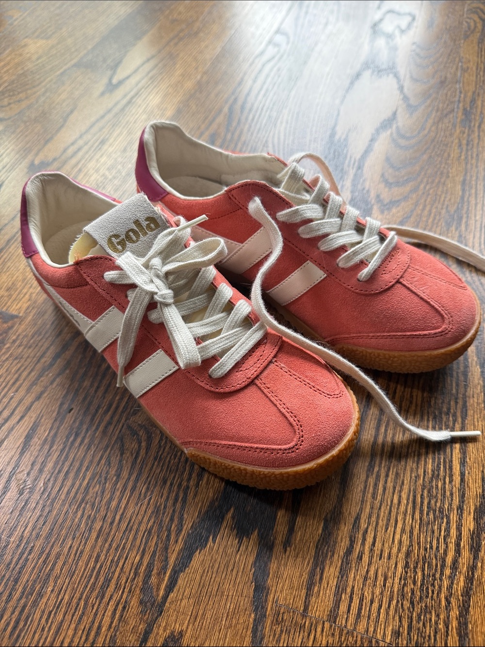 Gola Women's Suede Trainer in Coral and White with Gum Sole